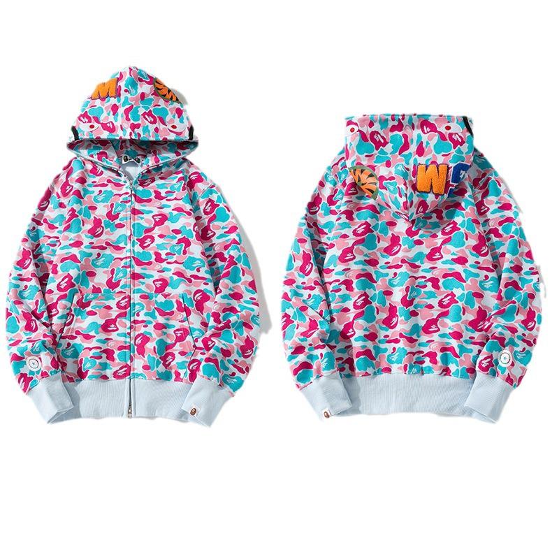 Men's Multi-color Camouflage Zipper Hoodie - Trendy Brand Plus Velvet Cardigan Shark Jacket