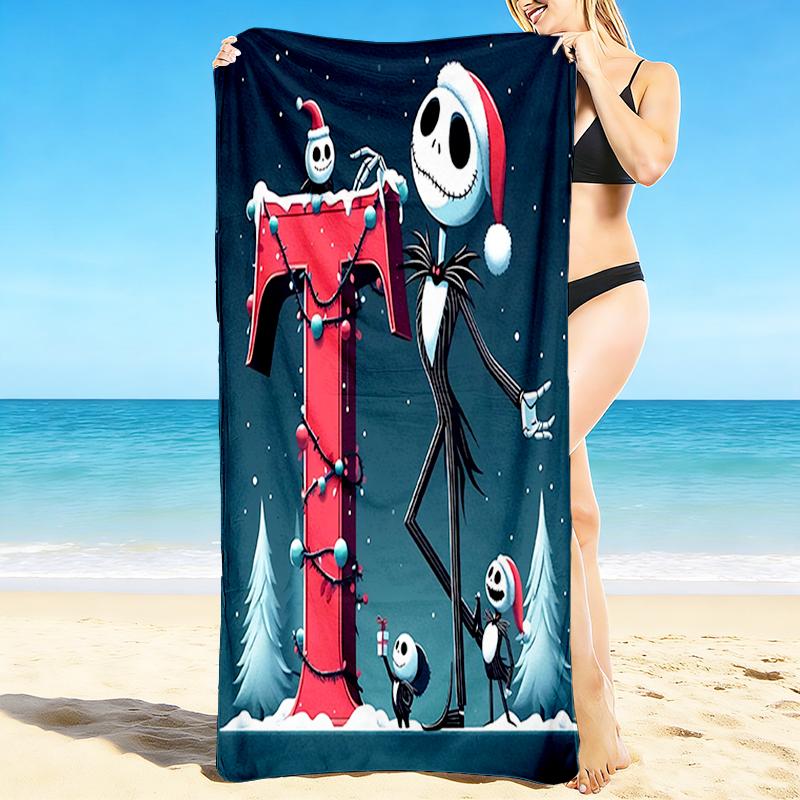 1Pc Christmas Nightmare Before Christmas Beach Towel, Quick Dry, Multi-Use for Beach Pool Gym Yoga Home Travel, Christmas, Halloween, Xmas Gift S39
