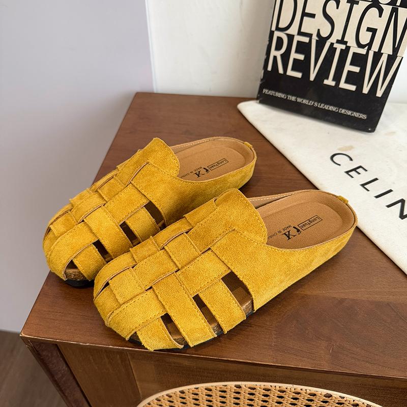 CRLAYDK Retro Women's Slip On Mules Closed Toe Slippers Ladies Backless Suede Leather Slides Walking Dressy Loafers Casual Shoes