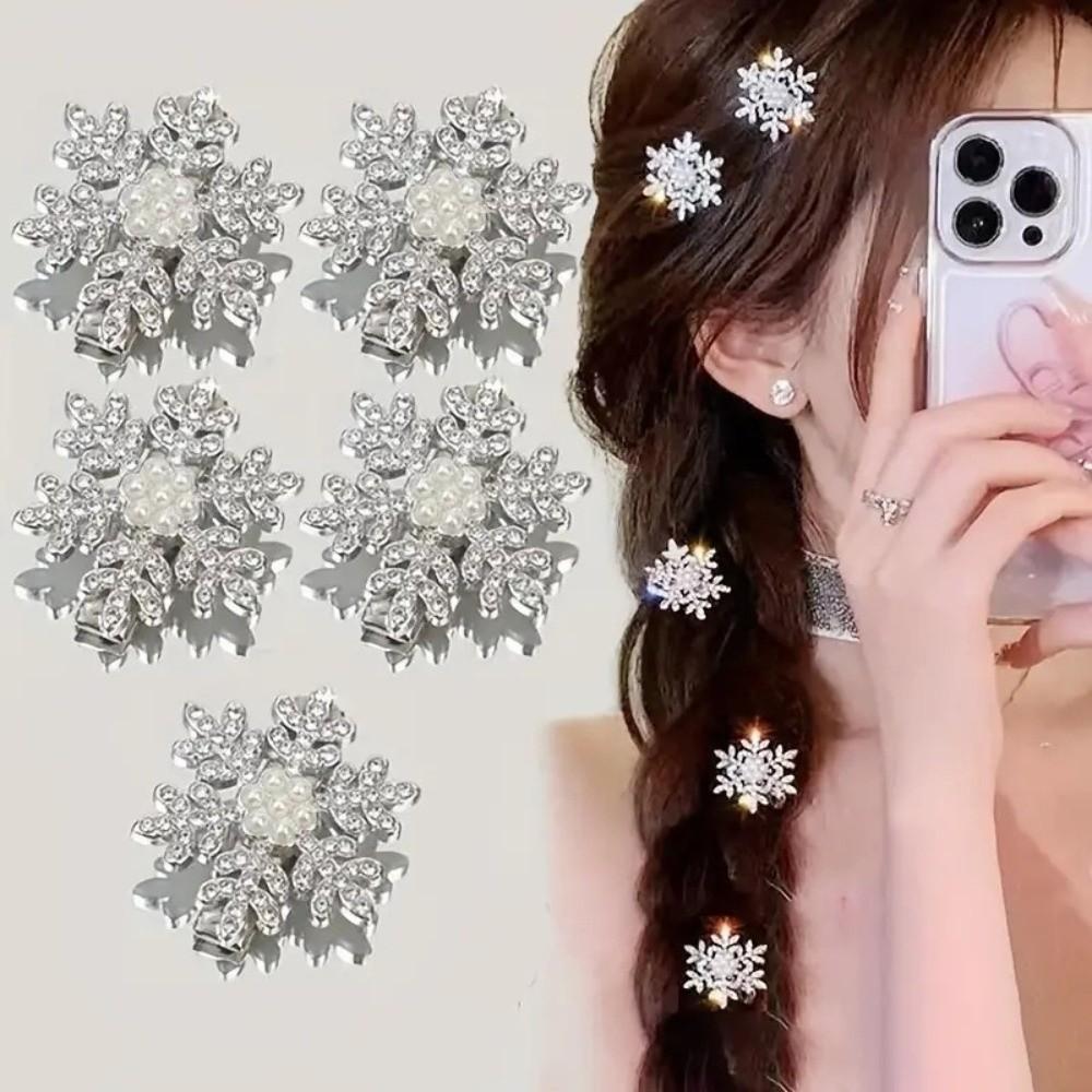 Sliver Snowflake Hair Clip Pearl BB Clip Fashion Fairy Bang Clip  for Women Girls