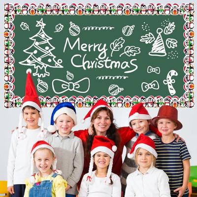 Self-Adhesive Border Decorative Sticker Christmas Tree Snowman Poster Border Stickers Penguin Paper Chalkboard Board Border