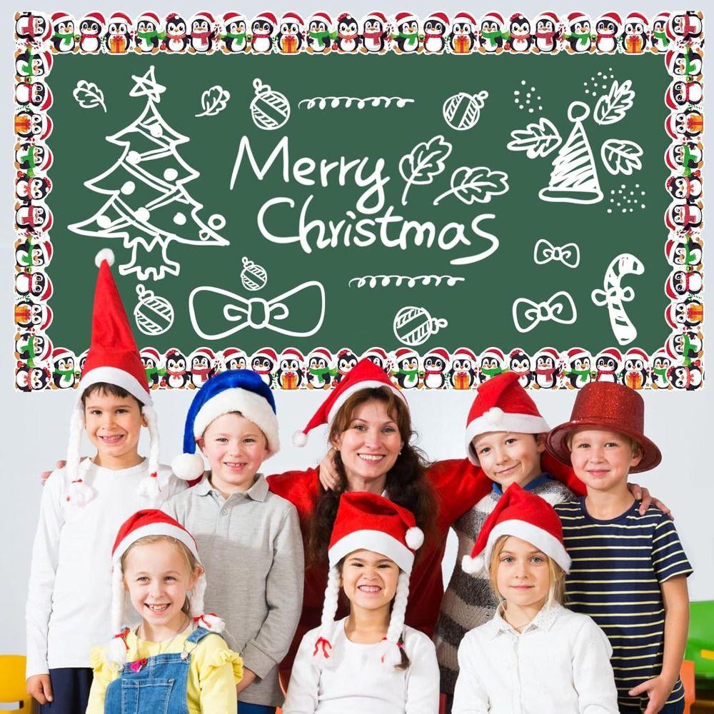 Self-Adhesive Border Decorative Sticker Christmas Tree Snowman Poster Border Stickers Penguin Paper Chalkboard Board Border