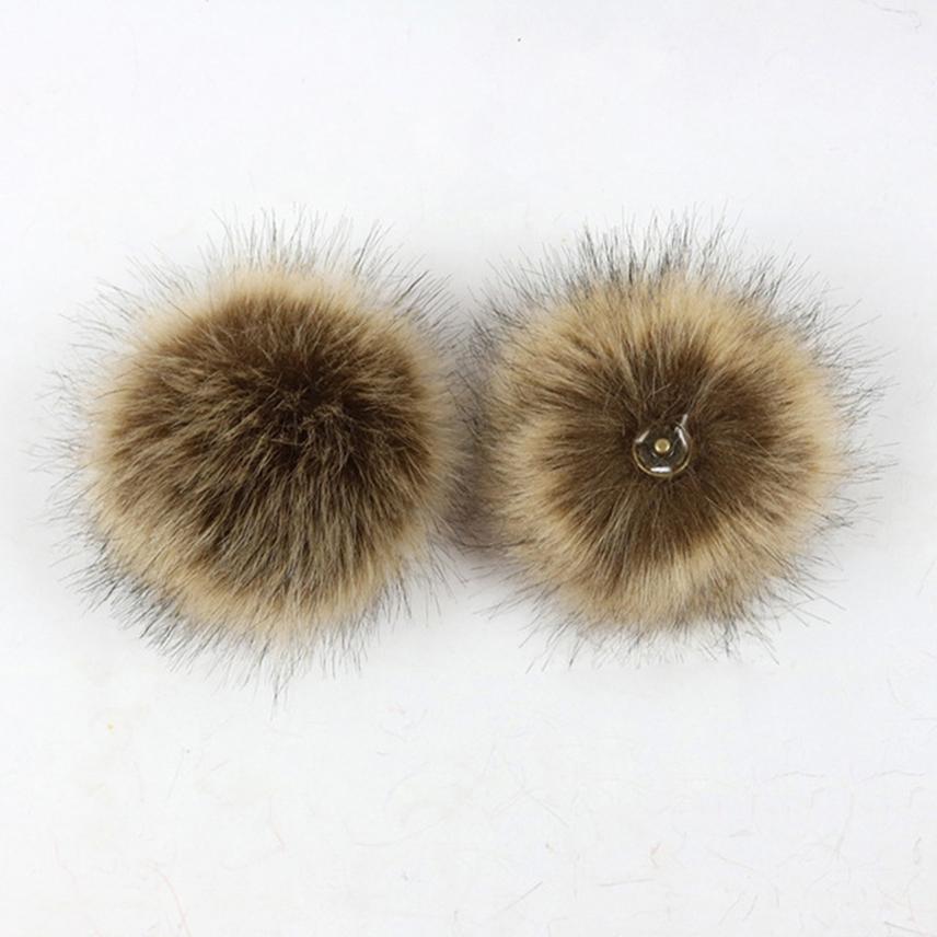 2Pcs Faux Fox Fur Pom-Pom for Hats DIY Crafts Hairball Hat Ball Pompom for Handicrafts with Press Button Toys Accessories