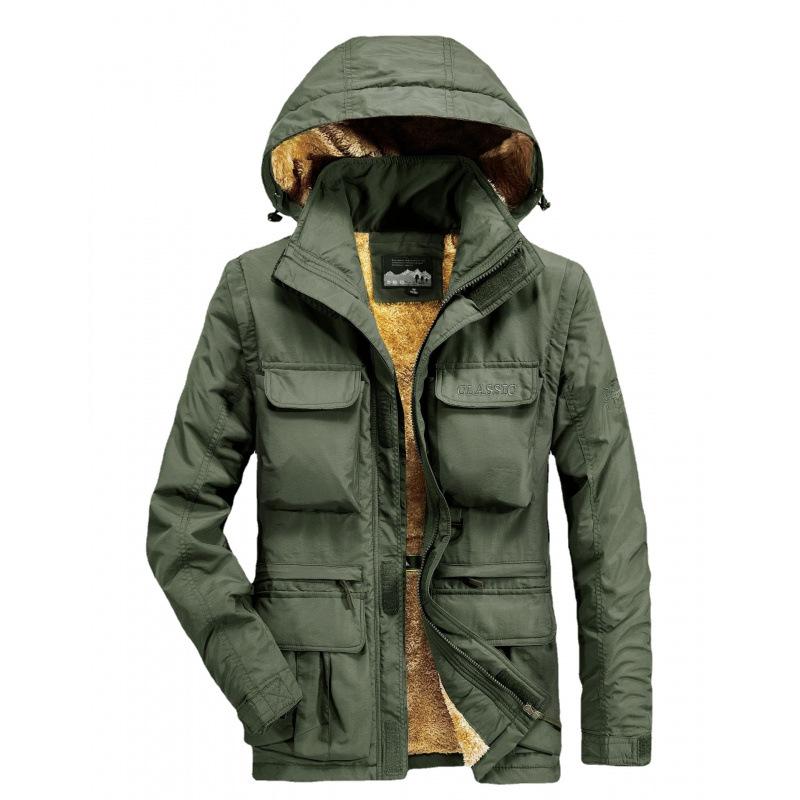 Men's Hat Off, Sleeves Off, Multi-pocket Bags, Middle-aged and Elderly Padded Jacket, Waterproof and Velvet Quick-drying Large-size Jacket