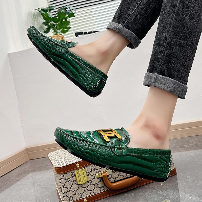 Men’s Moccasins Driving Shoes Comfort Leather Flats Casual Slip-on Plus Size Color Grey Pea Shoes Large Size