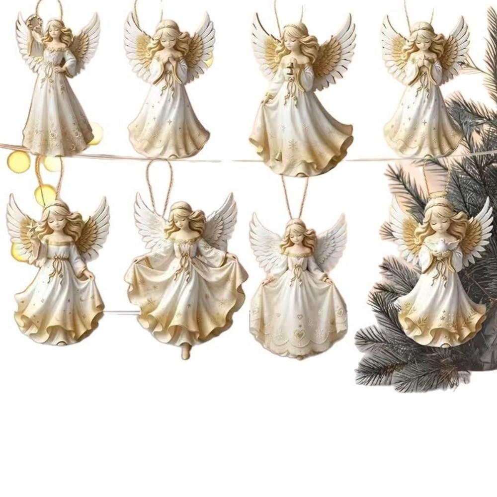 8 pcs 2D Flat Christmas Hanging Ornament Wooden Xmas Decoration Holiday Party