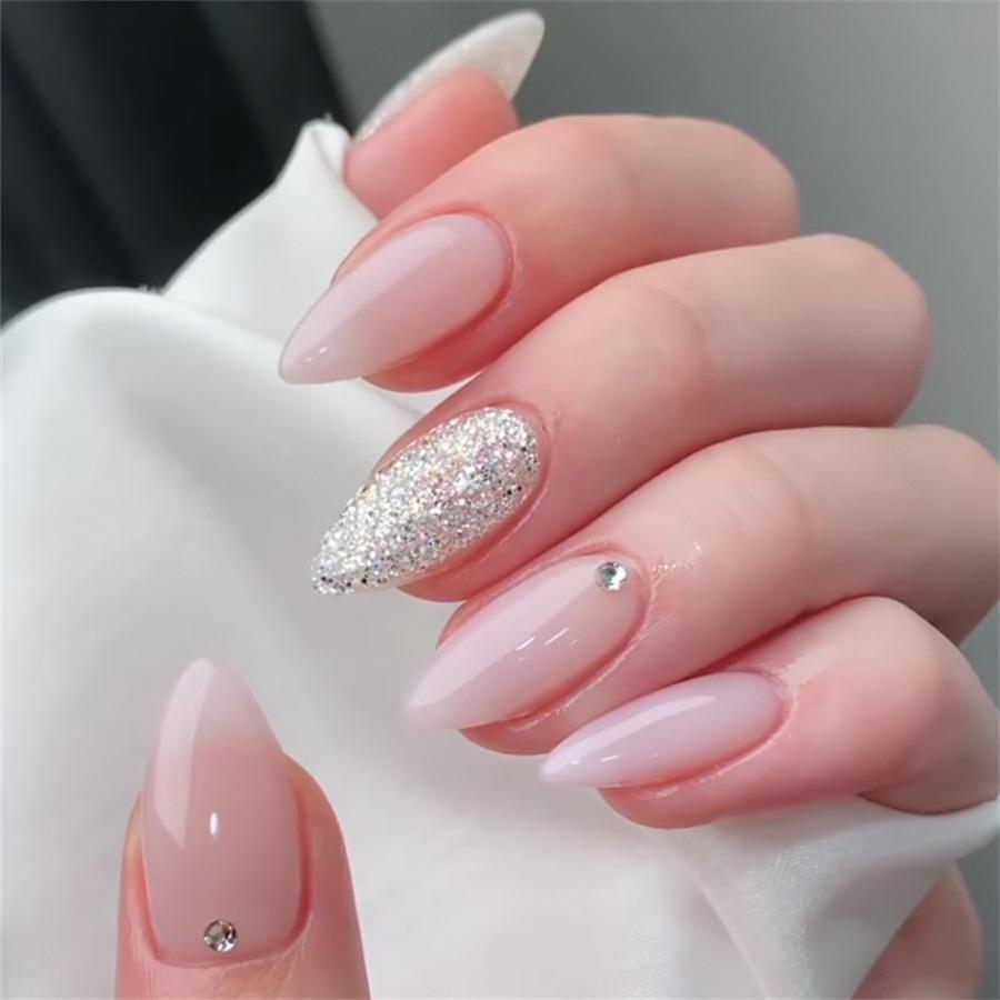 

24-Piece Color Block Diamond Bling Nail Art Set - European & American Style Glue Model