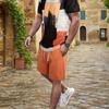 Plus Size Men's Contrast Color Summer Set, Short-sleeve T Shirt Shorts Set For Business, Fashion Casual Men Clothing