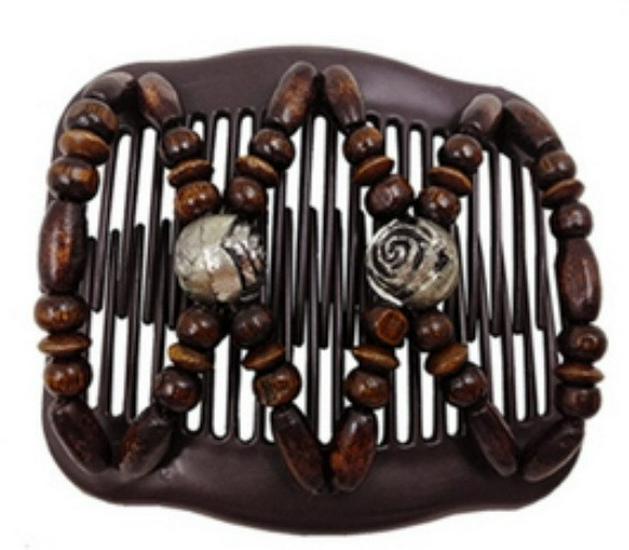 Sunflower Style Wooden Bead Hair Comb - Double Row, Versatile Handmade Hair Accessory.