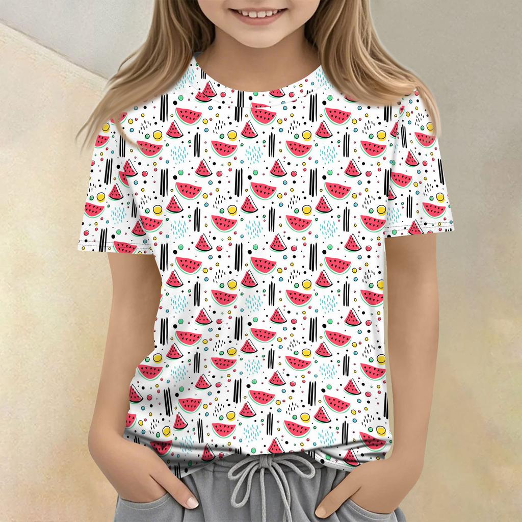 Children's Printed Round Neck Short Sleeved Casual T-shirt