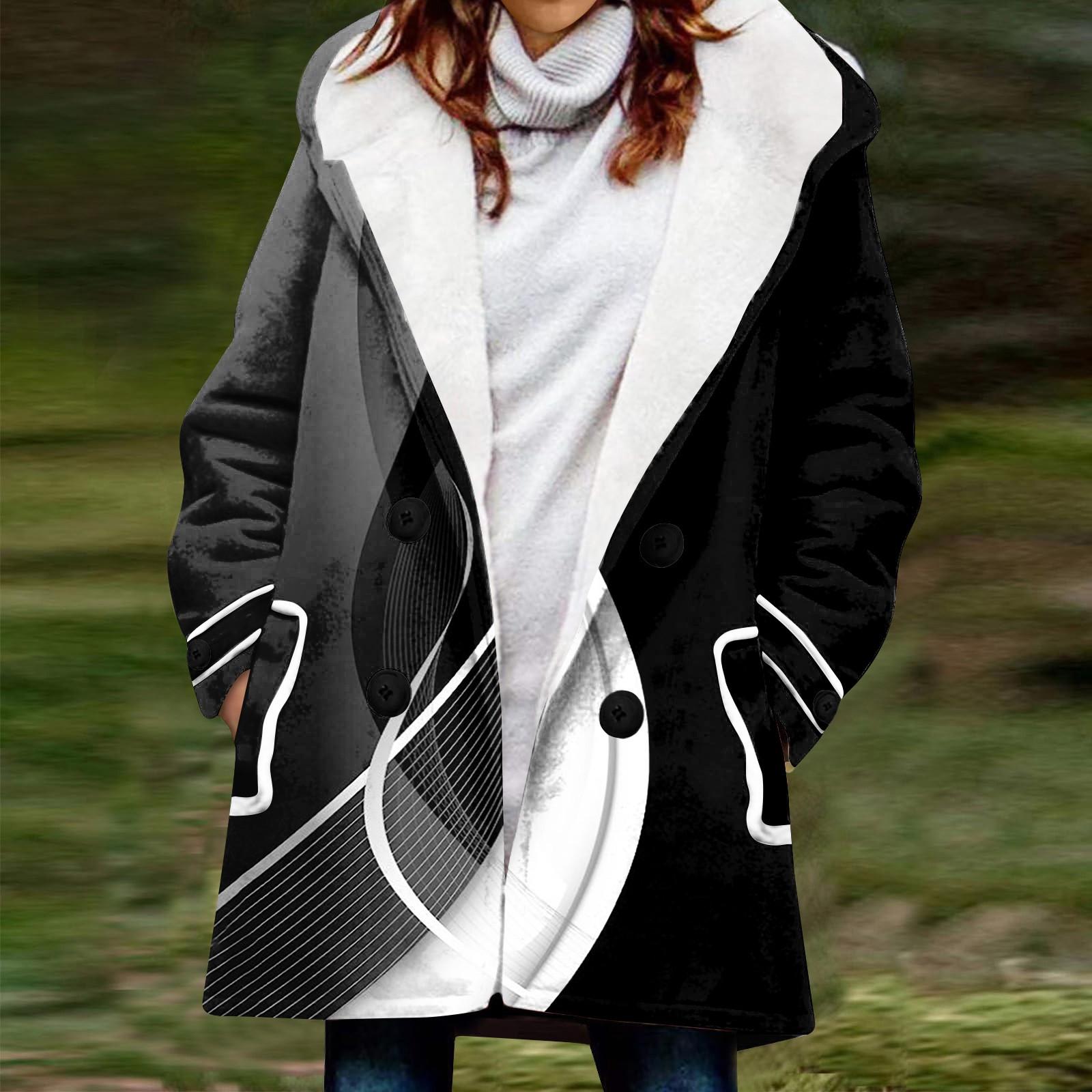 

Женское зимнее пальто, теплое мохнатое пуховое пальто с капюшоном и пуговицами, куртка S чёрный