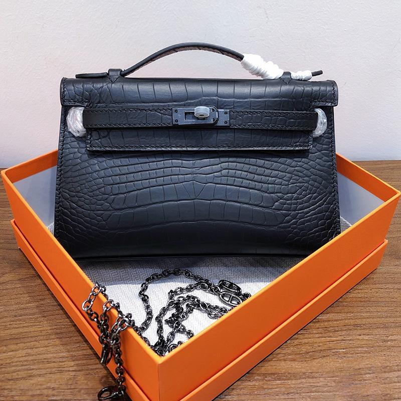 Bolsa de couro bovino de primeira camada com padrão de crocodilo fosco, bolsa de mão feminina de couro genuíno de primeira geração, bolsa de ombro mensageiro