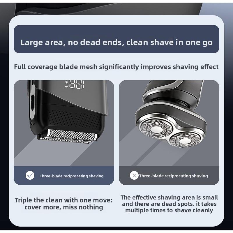 Two-in-one Reciprocating Razor with Digital Display, Magnetic Attachment, Three Blades, Portable Multi-functional Electric Trimmer