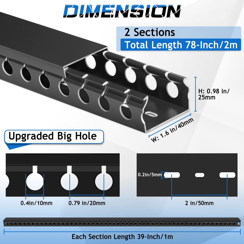 Canal Cablu ZhiYo, 10042.5cm x 2 Bucăți, Gestionare Cabluri cu Capacitate Mare, Depozitare Sub Birou, Organizarea Cablurilor de Computer, Depozitare Prelungitor PCV, pentru