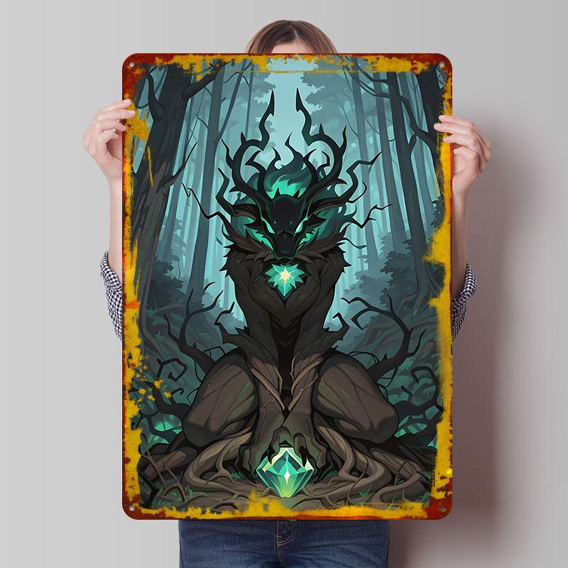 

Forest Spirit With Emerald Gems Metal Poster Customized Wall Art Retro Vintage Tinplate Signs for Coffee Bar Accessories Decor 20x30cm（7.8x11.8inch）