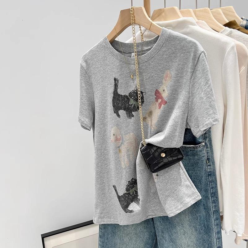 Harajuku śmieszny kreskówkowy T-shirt z krótkim rękawem Kobiety Lato czysta bawełna Casualowy oversize T-shirt koreański Streetwear biały Y2k Tops