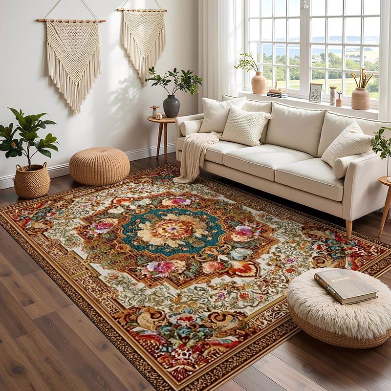 RAKKS Soft Velvet Vintage Moroccan Style Area Rug Non-Slip Indoor Outdoor Carpet for Living Room Bedroom Beside Sofa Home Decor