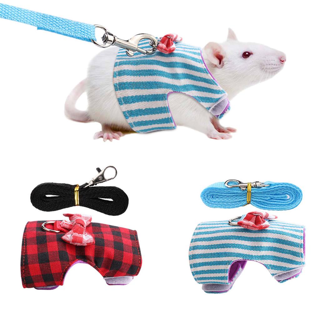 Small Animals Traction Rope Chest Strap Red Grid Blue Stripes 2 Pieces