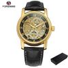 New Men Wrist Watches Luxury Golden Skeleton Mechanical Steampunk Male Clock Automatic Wristwatch Leather Strap Herren Horloges