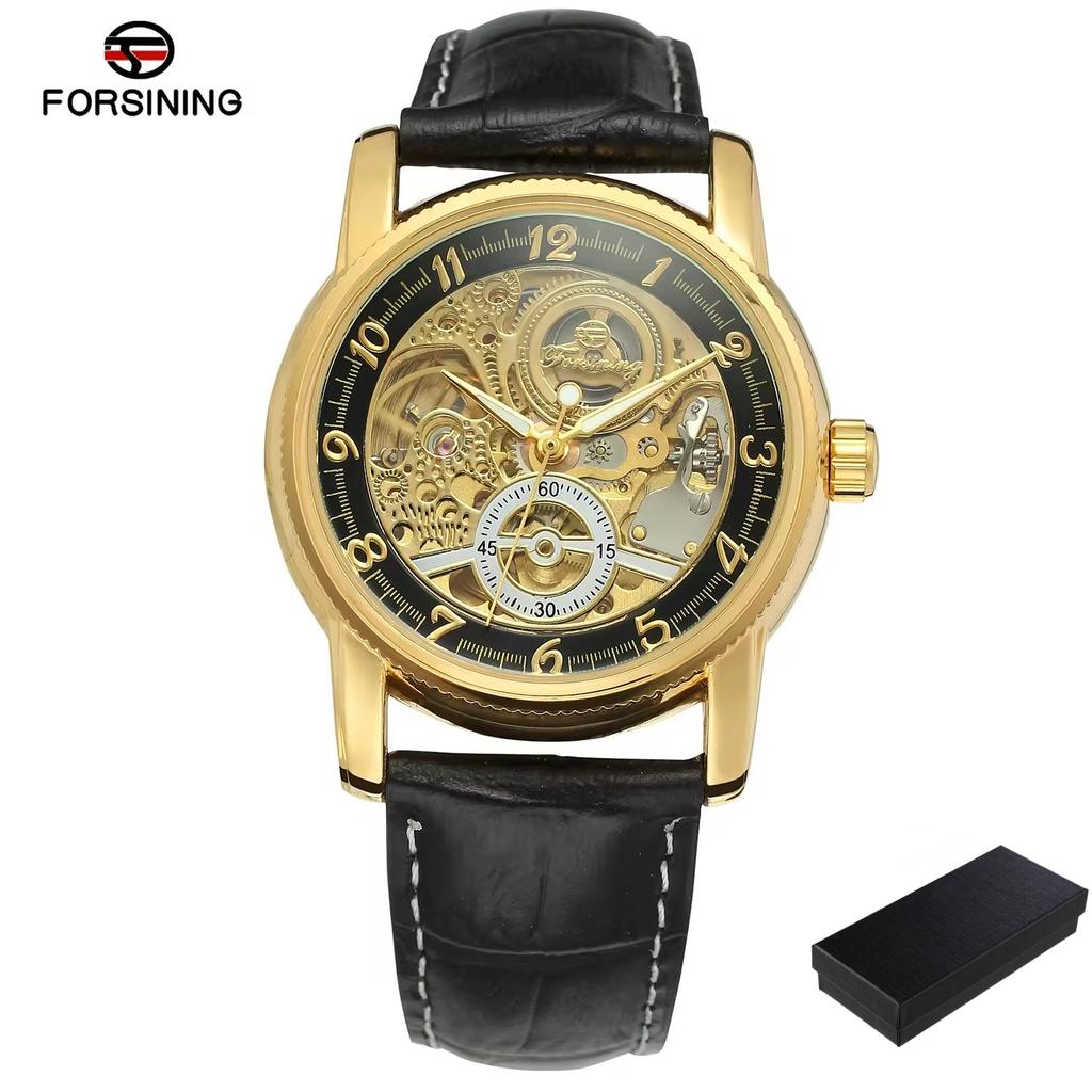 New Men Wrist Watches Luxury Golden Skeleton Mechanical Steampunk Male Clock Automatic Wristwatch Leather Strap Herren Horloges