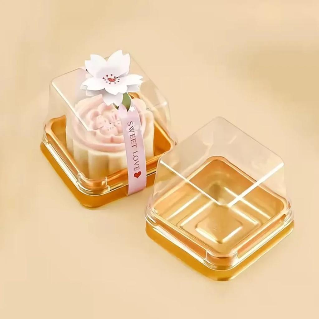 50pcs-Mini Cupcake Boxes Clear Plastic Muffin Pod Dome Muffin Gold Single Container Box Square Wedding Birthday Gifts Supplies