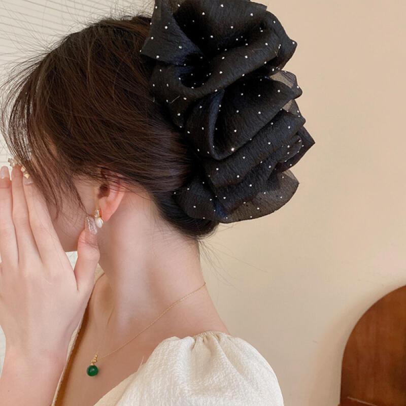 Visa chiffon frill ribbon cubic point hair pin clip black