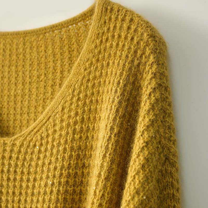 Sweater for Women Autumn Winter Thickened Warm Knitted Stretchy Long Sleeve V-neck Tops
