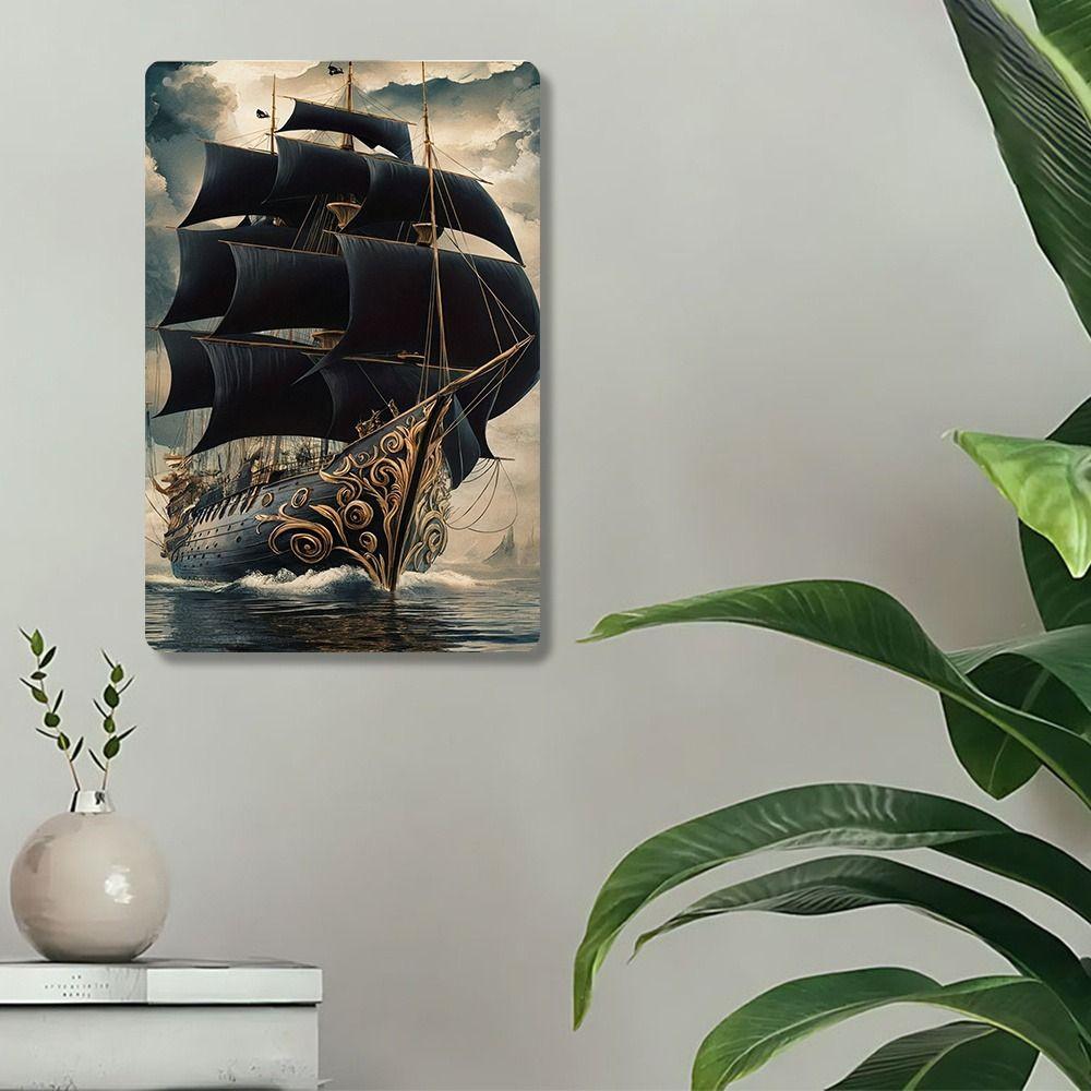 Vintage Nautical Metal Wall Art, Old Sailing Ship Pirate Decor, Home Wall Decor