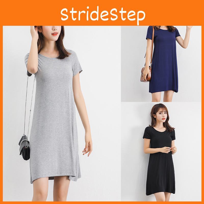 Women's Summer Short Sleeve Casual Sundress Tops Mini T-shirt Dress In Vibrant Modal