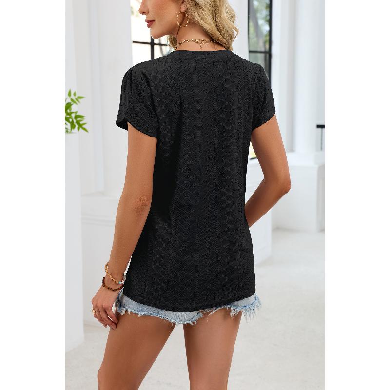 2026 Summer New Solid Color V-Neck Short Sleeve Loose Casual T-Shirt for Women