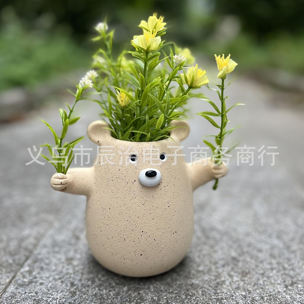 New Product Fun Bear Flower Pot Garden Home Creative Decoration Flower Pot Statue Ornament