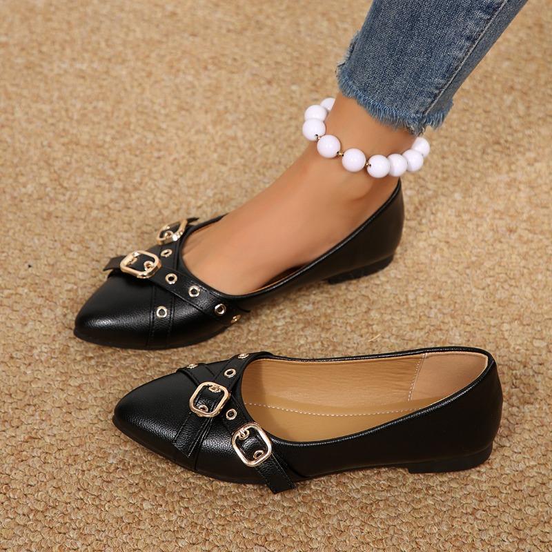 2025 Women's Ladies Elegant Patent Leather Pointed Toe Block Heel Bow Metal Buckle Casual Commute Date Shoes