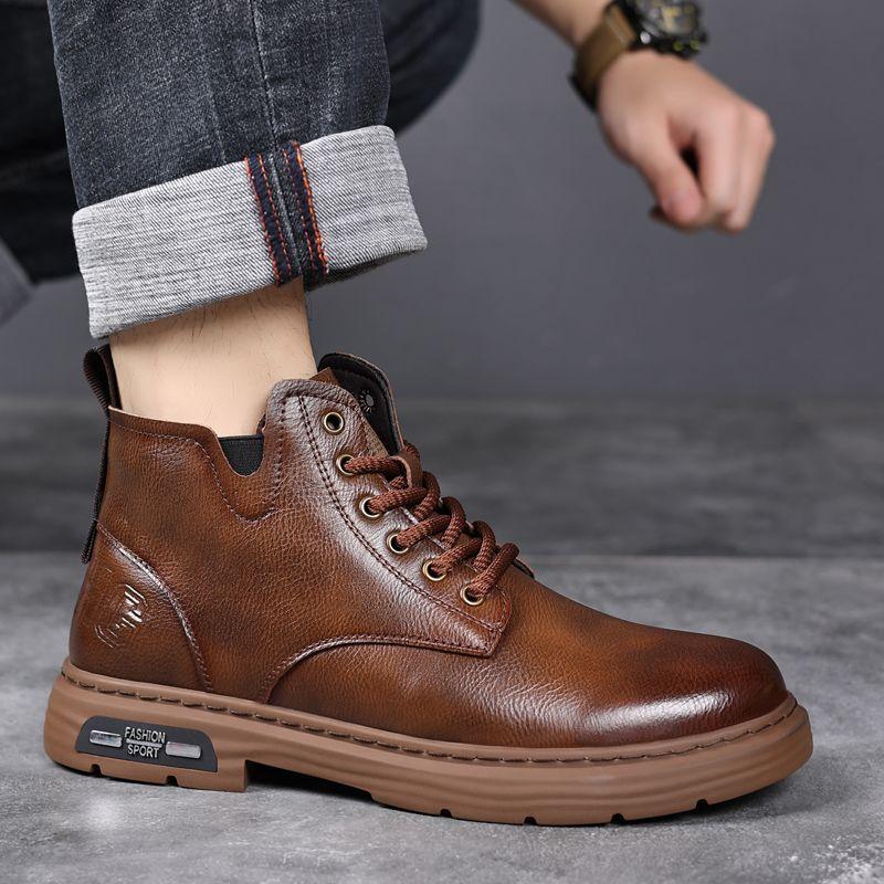 2025 autumn new Martin boots men's trendy men's boots leather British style tooling boots thick-soled high-top locomotive boots men's