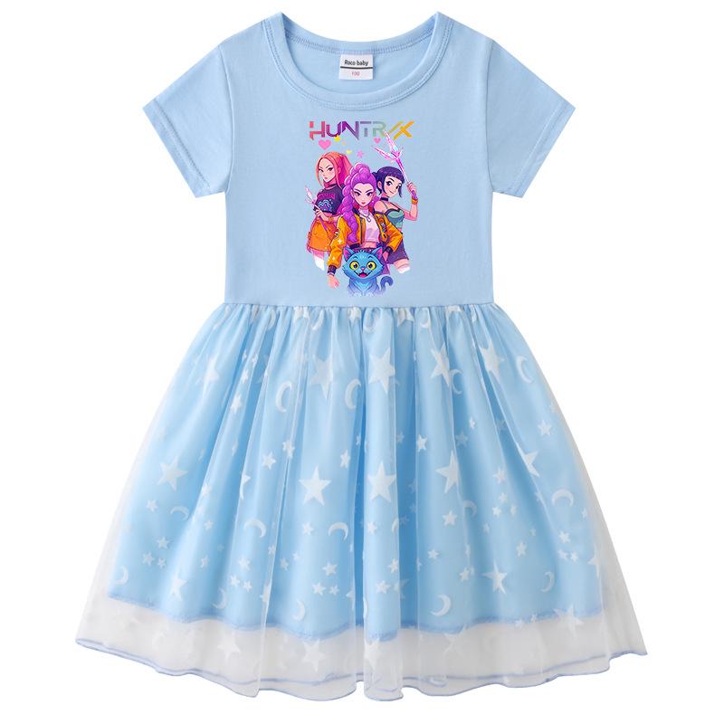 Kids' Kpop Demon Slayer Rainbow Sequins Princess Dress - Short Sleeve Summer & Long Sleeve Spring/Autumn
