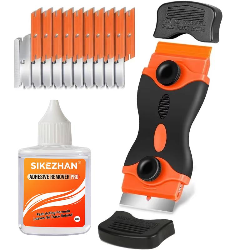 All-in-One Sticker Remover Tool: 50ml Liquid + Razor Scraper + 20 Blades. Removes Decals, Tint, Labels & Glue Residue Instantly