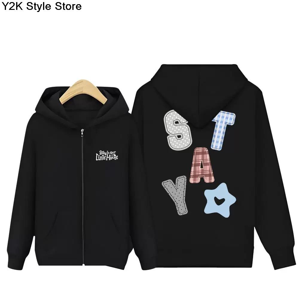 Sweat à capuche STAY Dans Notre Petite Maison Sweat à capuche zippé Mode Kpop Étoile Même Imprimé Lettre Sweat de sport Coton de haute qualité T-shirt épais
