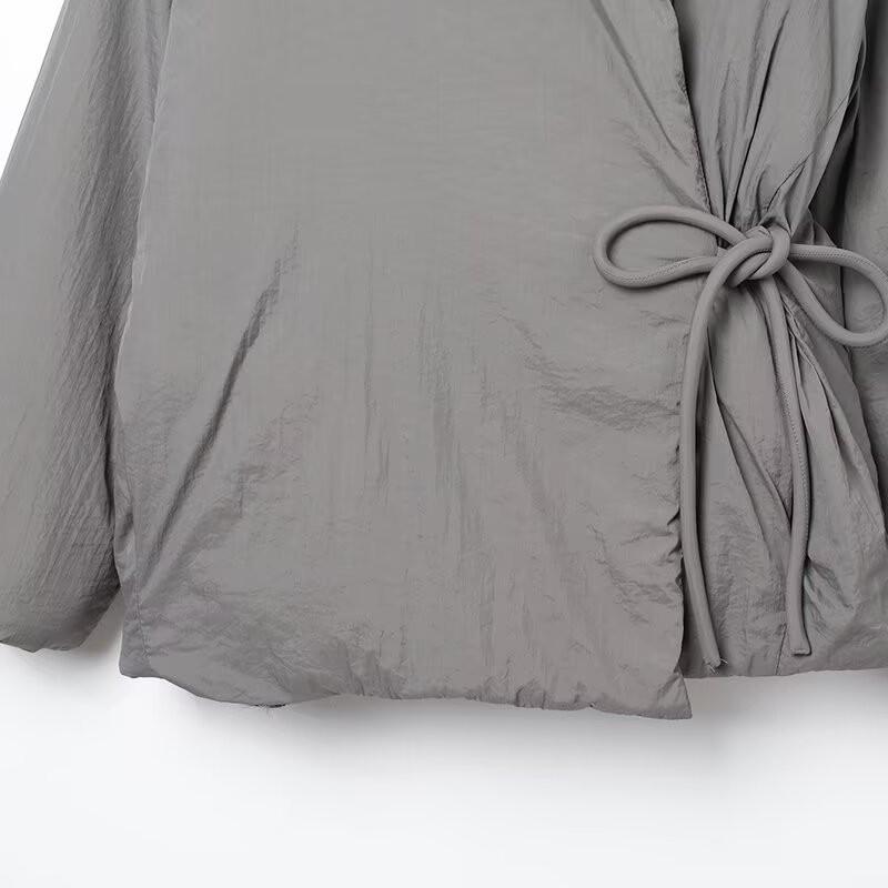 Womens Double-Breasted Kimono-Style Cotton Coat With Tie Streetwear Winter Jacket
