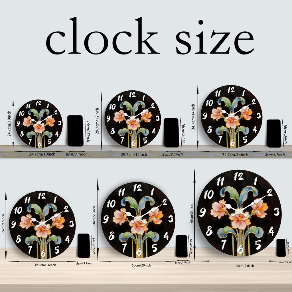 High-Quality Floral High-Quality Pattern High-Quality Wooden High-Quality Wall High-Quality Clock, 10-16Inch High-Quality Silent High-Quality Wall
