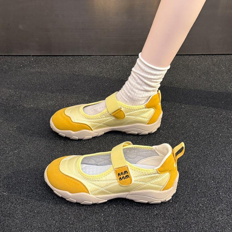 2025 Summer New Korean Version Round Head Little White Board Shoes Women's Velcro Casual Sports Lightweight Mary Jane Single Shoes