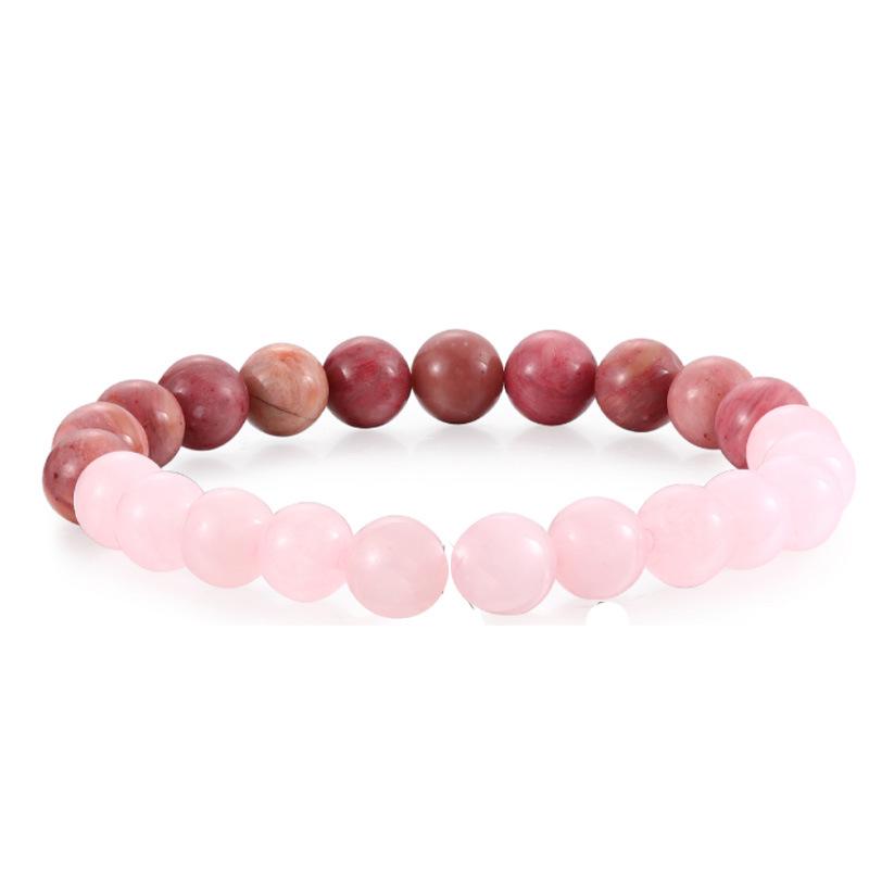 New 8mm White Pine Round Bead Bracelet with Aquamarine, Rose Quartz, and Agate Stones for Women