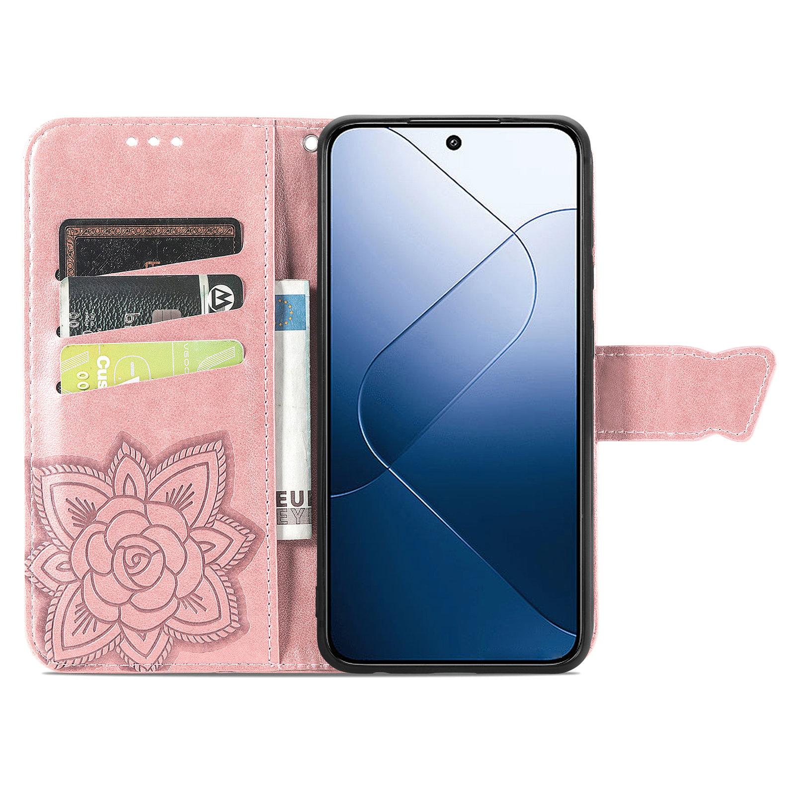 

For Xiaomi 14T Pro Case PU Leather Wallet Phone Cover Butterfly Pattern Blue