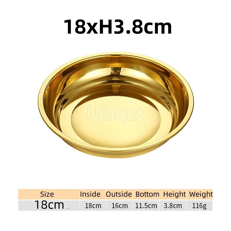Thickened Stainless Steel Plates for Food Basin Tray Golden Round Kitchen Vegetable Dinner Sushi Plate Dishes and Plates Sets