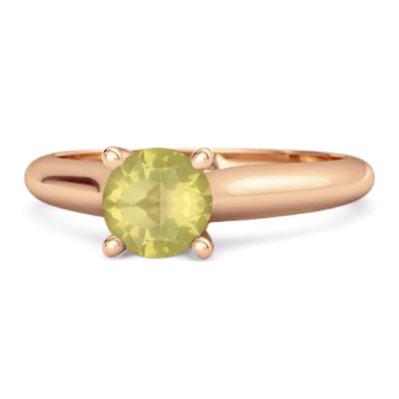 Lemon Quartz Round Solitaire Ring -925 Sterling Silver Rose Gold Vermeil 7 розового золота