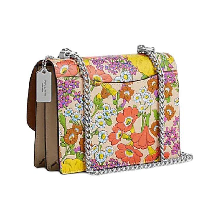 Coach Klare 21 Floral Print Chain Shoulder Strap Leather Crossbody Bag Small Women Crossbody Bag Ivory CR163-SVIO