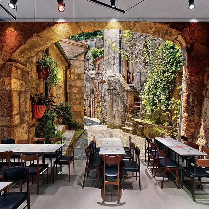 3d Wallpaper European Town Street View Wall Paper Kitchen Living Room Restaurant Home Decoration Mural