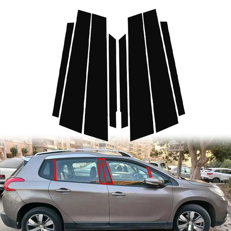8pcs Car Door Window Column BC Pillar Post Cover Trim PC Material Sticker Fit For Peugeot 2008 2014-2018