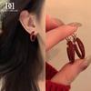 Angkor Red Small Hoop Earrings: Retro Design, 925 Silver Needle