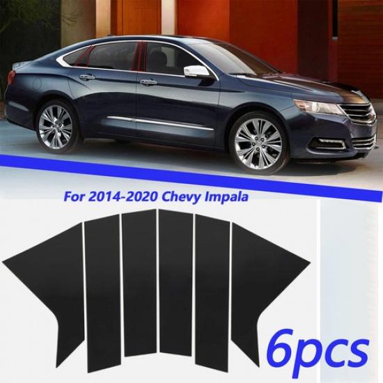 For Chevrolet Impala 2014- Doors Windows B Post Pillar Cover Trim Black 6Pcs