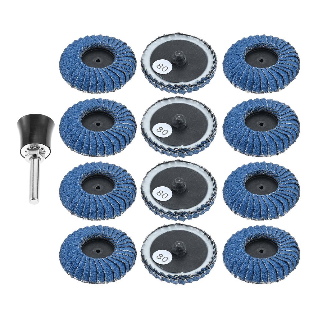 12Pcs 2"" Curved Flap Disc Grit#40-120 Roll Lock Quick Change Sanding Discs 1/4"" Holder for Die Grinder Metal Wood Rust Removal