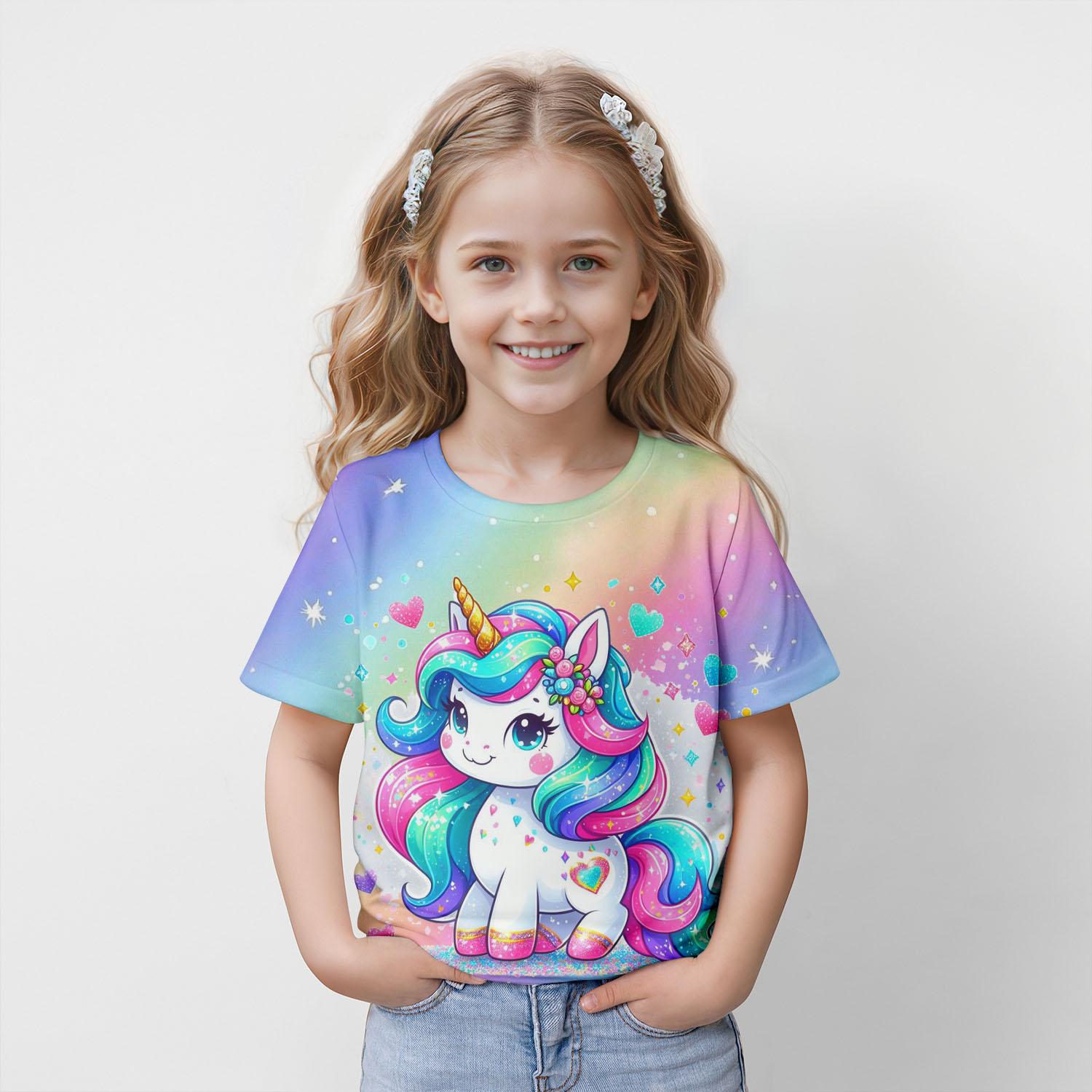 

Одяг для дівчаток Дитяча футболка з коротким рукавом Милий 3D-принт з мультфільмами Дитячий літній одяг Рожевий повсякденний дитячий одяг для дівчаток 150